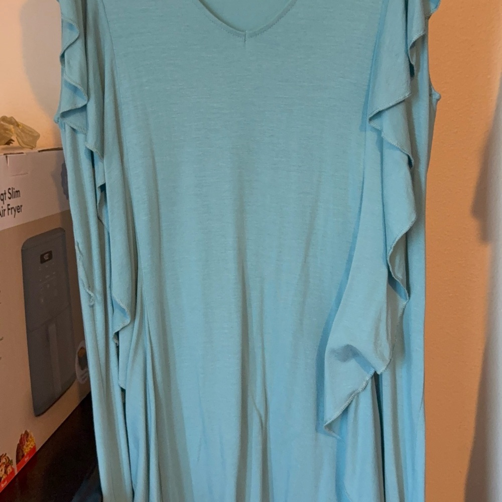 Carve Designs Light Aqua Ruffle Sleeve Dress